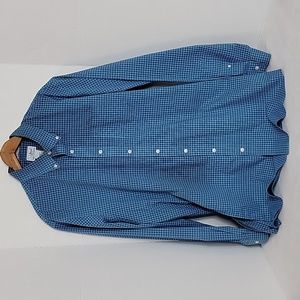 L.L. Bean Men's Blue White Check 100% Cotton Button Down Shirt, L Tall